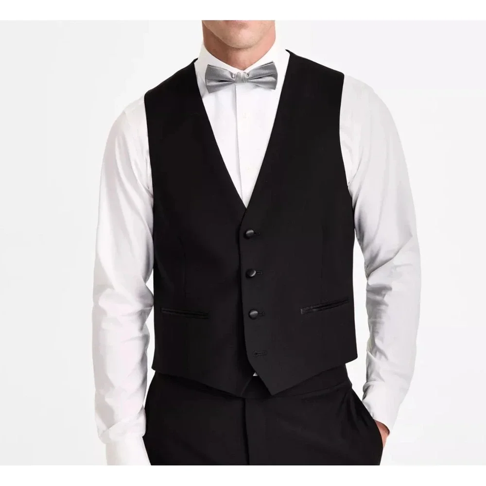Calvin Klein Men's Black Slim Fit Wool Blend Tuxedo Suit Vest Size Large